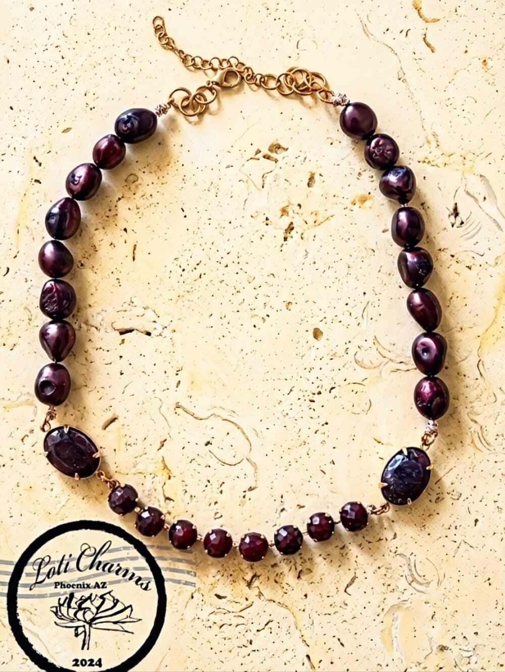 Natural Faceted Rough Ruby Approx 24 TCW. & Wine Cultured Baroque Pearl Necklace